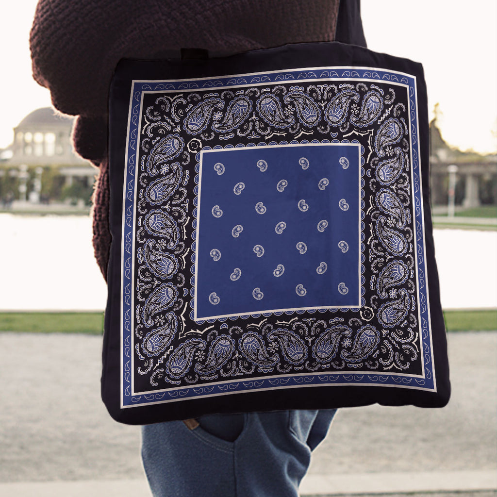 blue with black bandana tote bags