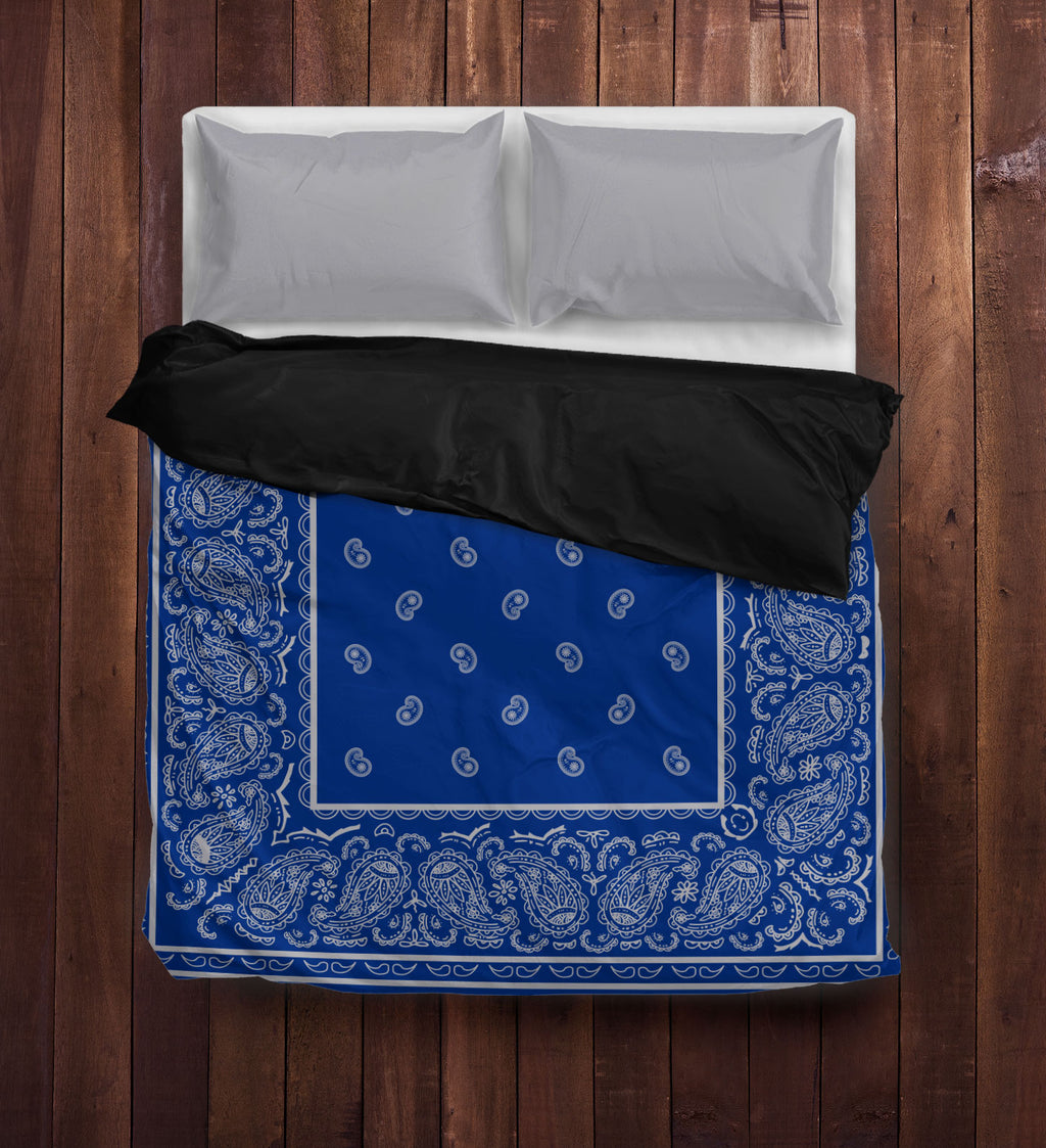 blue and gray bandana duvet bedding