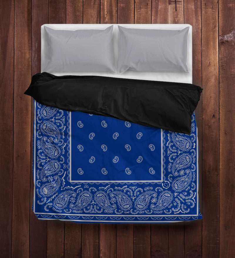 blue and gray bandana duvet bedding