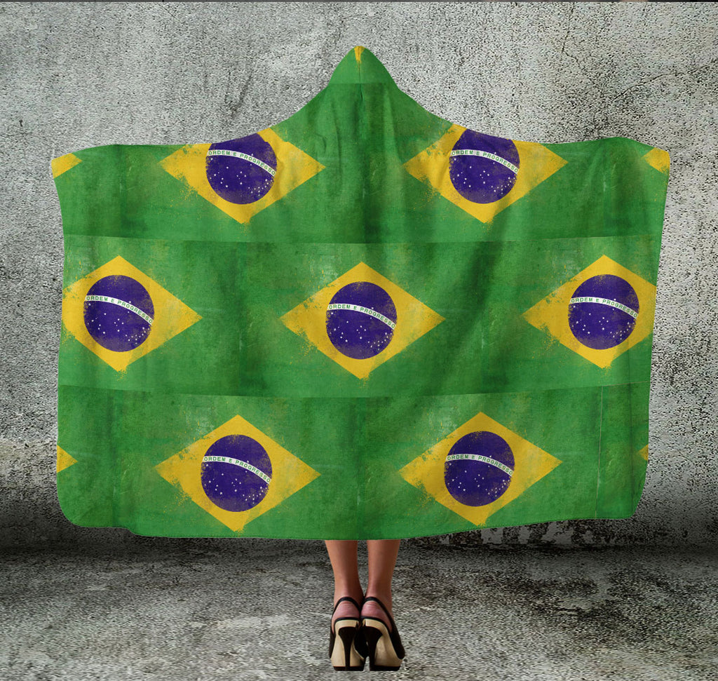 Brazil Flag Tiled Hooded Blanket