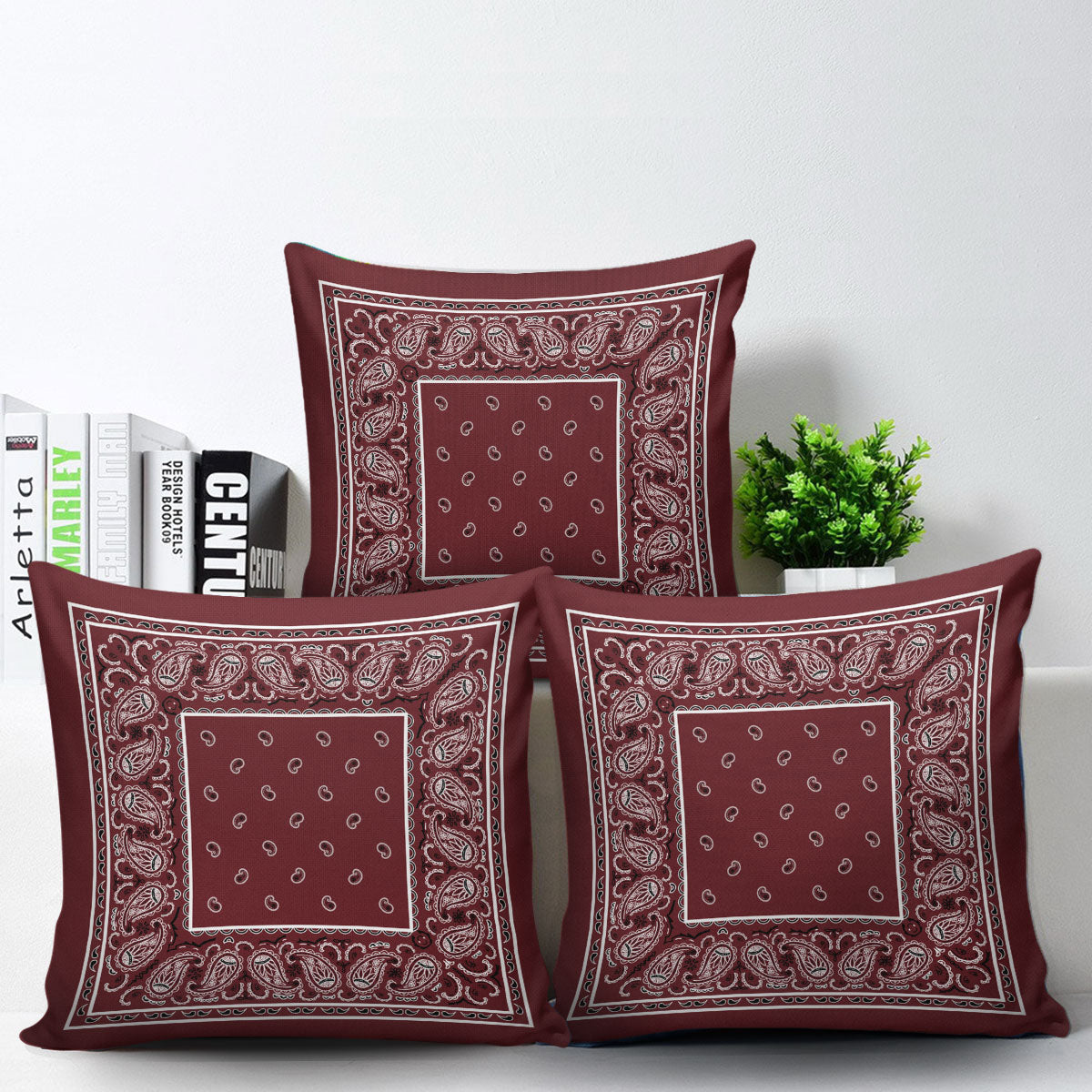 burgundy red bandana throw pillows