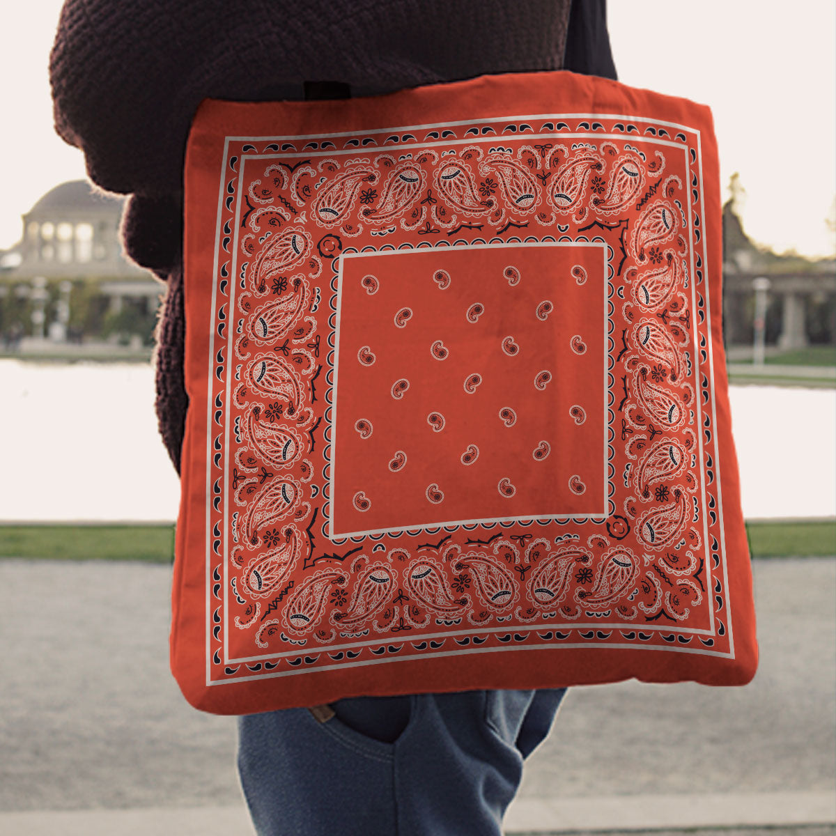 Orange Paisley Bandana Tote Bag