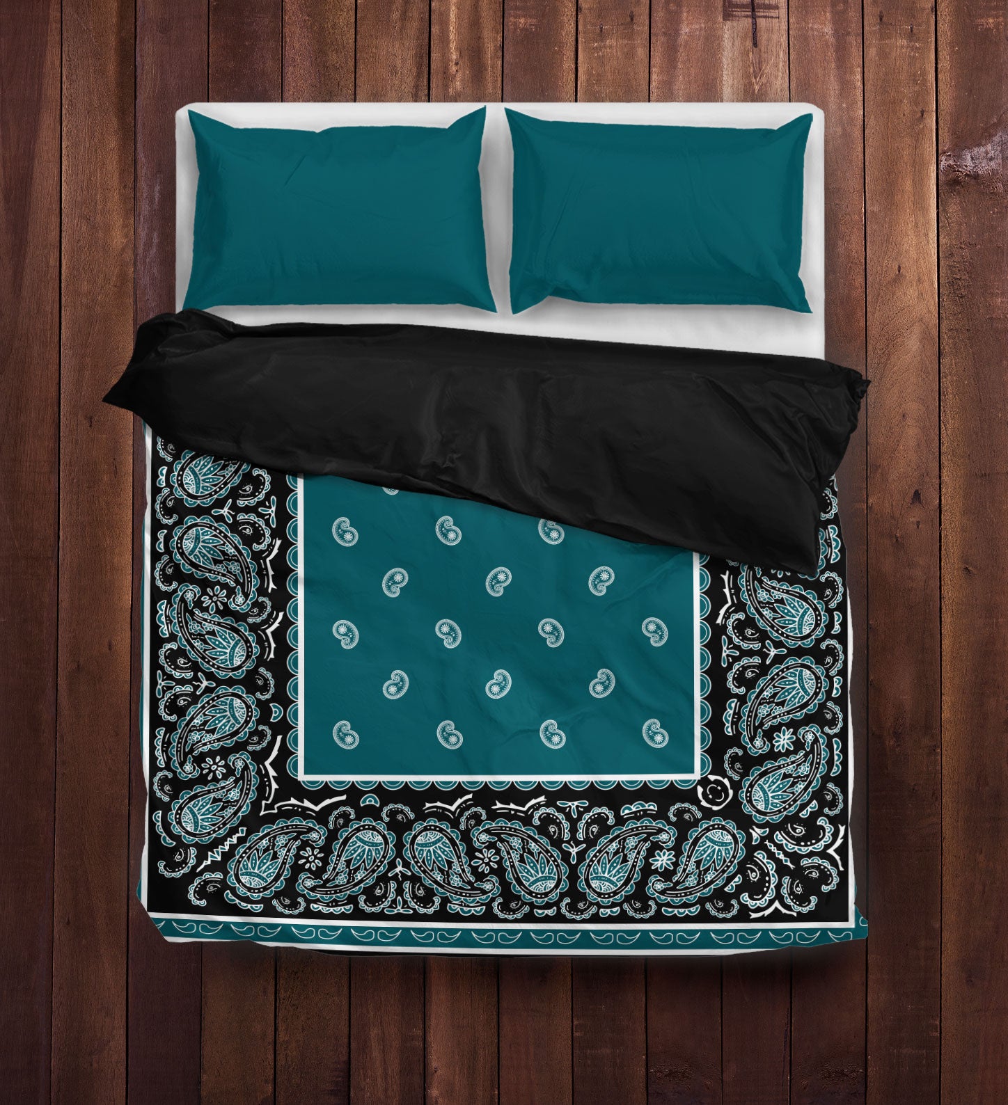 Peacock and Black Bandana Duvet Cover Set