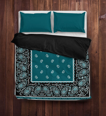 Peacock and Black Bandana Duvet Cover Set
