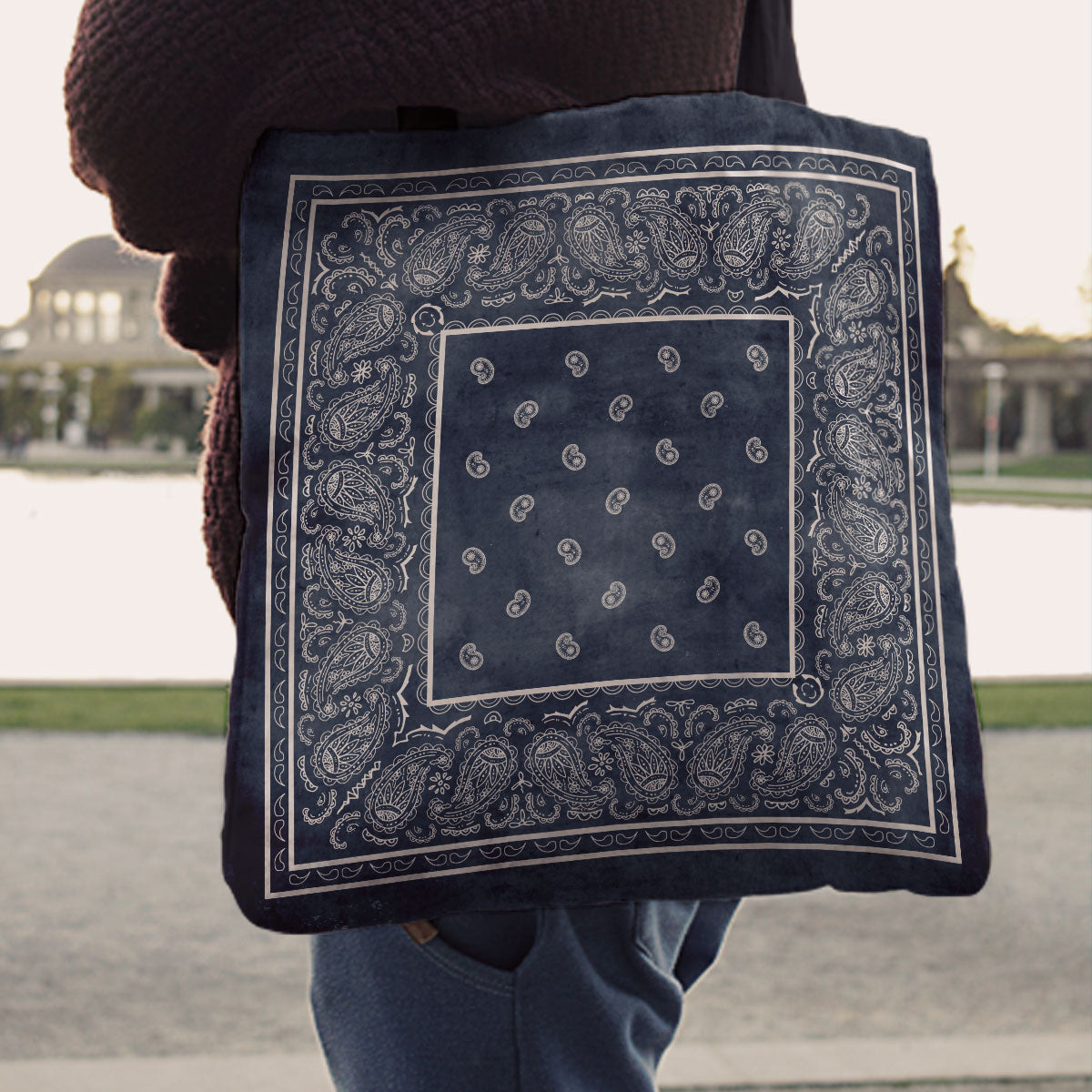blue jeans bandana tote bag