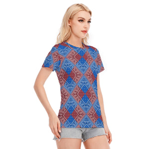 Women's Blue Maroon Diamond Bandana Cotton TShirt