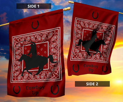 Maroon Bandana Cowboy Up Home and Garden Flags