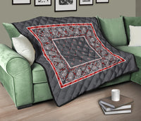 Gray Bandana Quilted Throw Blanket