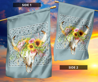 Blue Bandana Cow Skull Home and Garden Flags