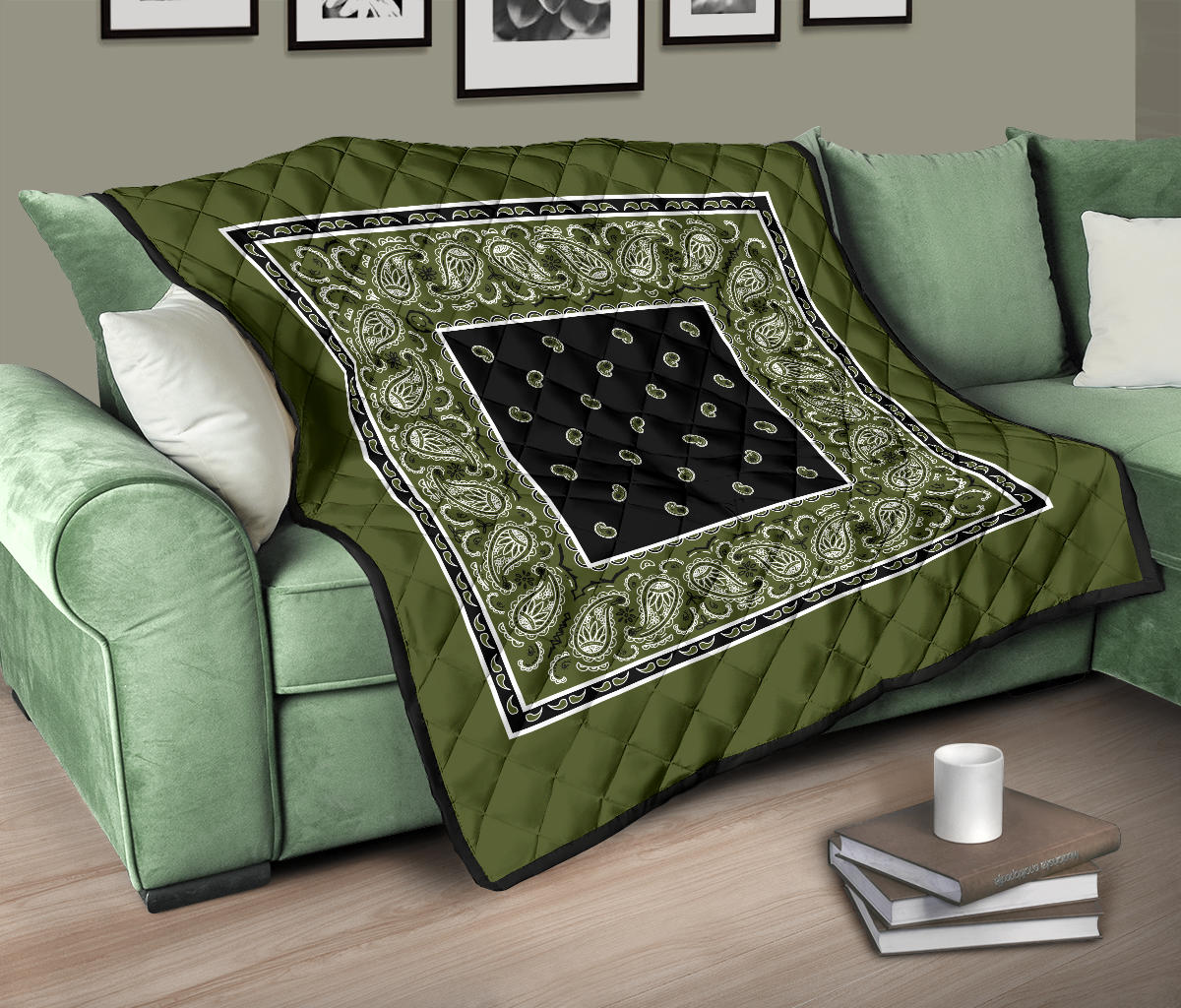 Quilt - Army Green and Black Bandana Quilt