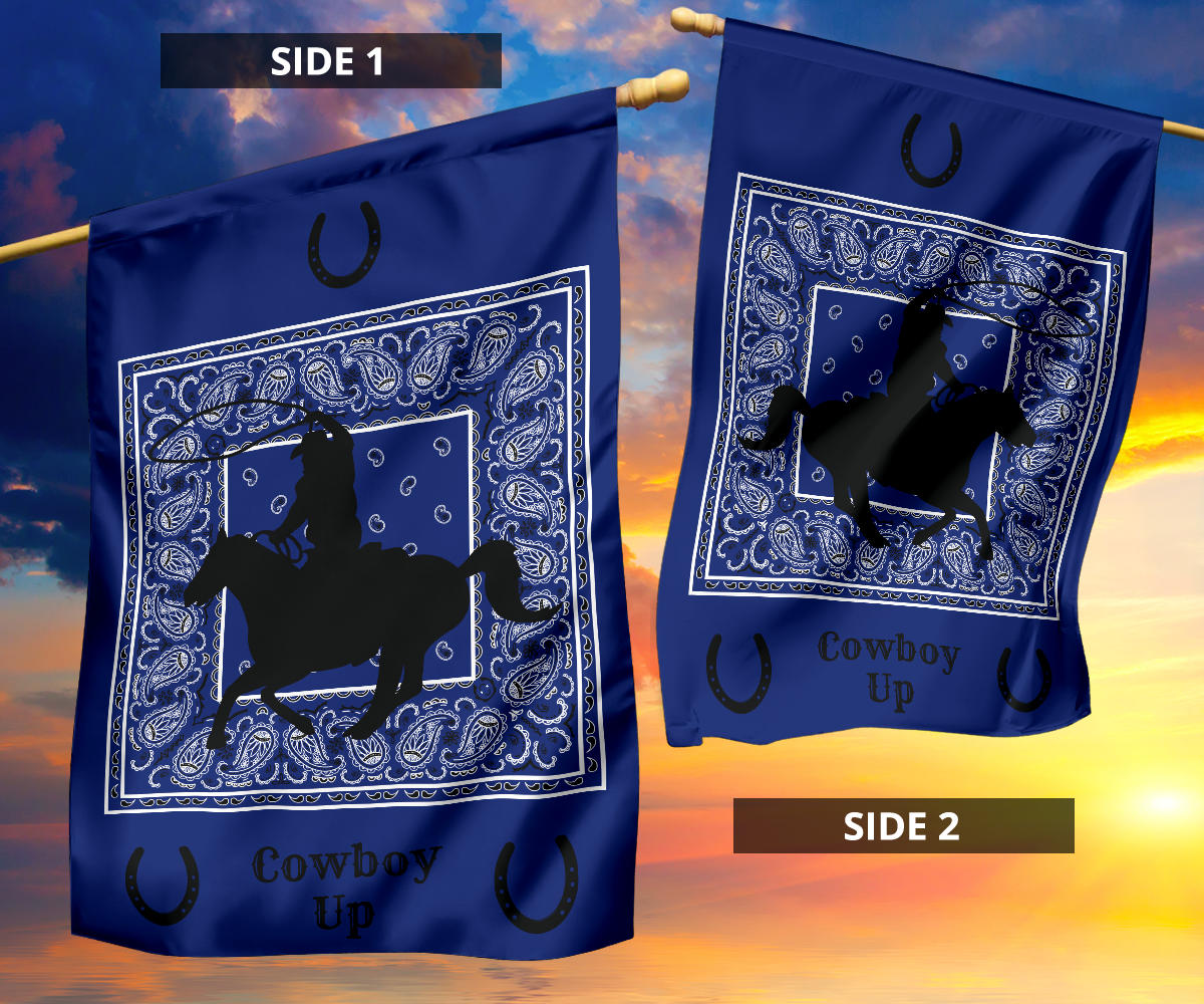 Blue Bandana Cowboy Up Home and Garden Flags