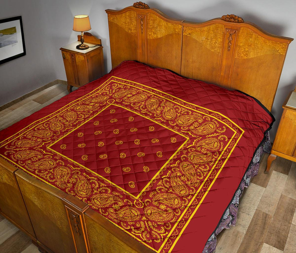 Queen Red and Gold Bandana Quilts