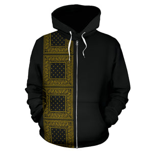 black gold bandana zip hoodie front view