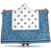 blue and white hooded sherpa blanket
