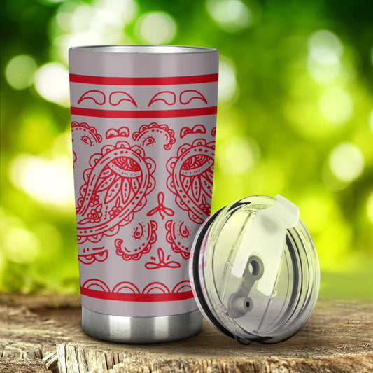 gray and red bandana drinkware