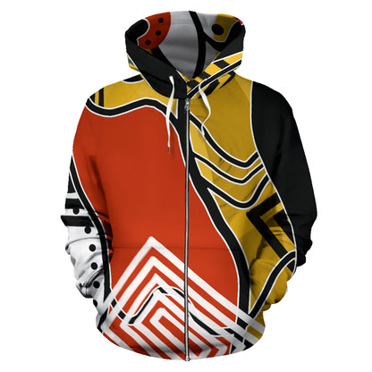 Retro Abstract Art Zip Up All Over Hoodie