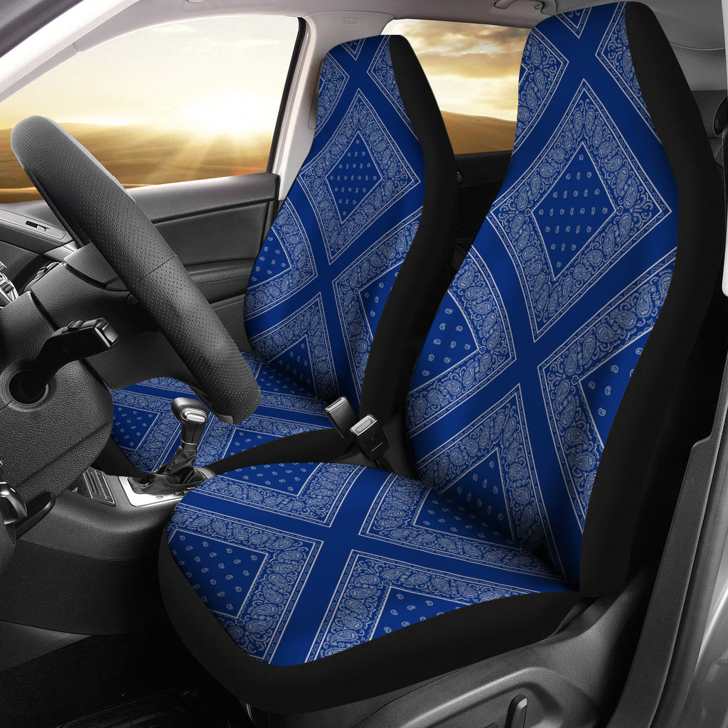 Blue and Gray Bandana Car Seat Covers - Diamond