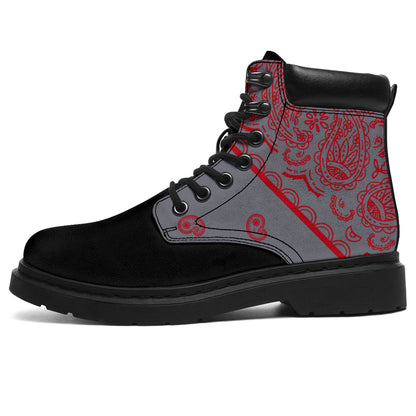 Gray and Red Bandana Blackout All Season Boots
