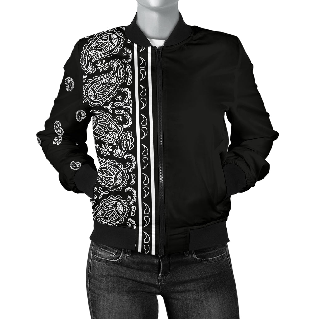 Asymmetrical Black Bandana Women's Bomber Jacket