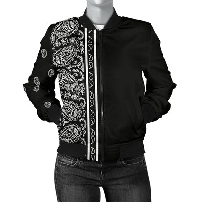 Asymmetrical Black Bandana Women's Bomber Jacket