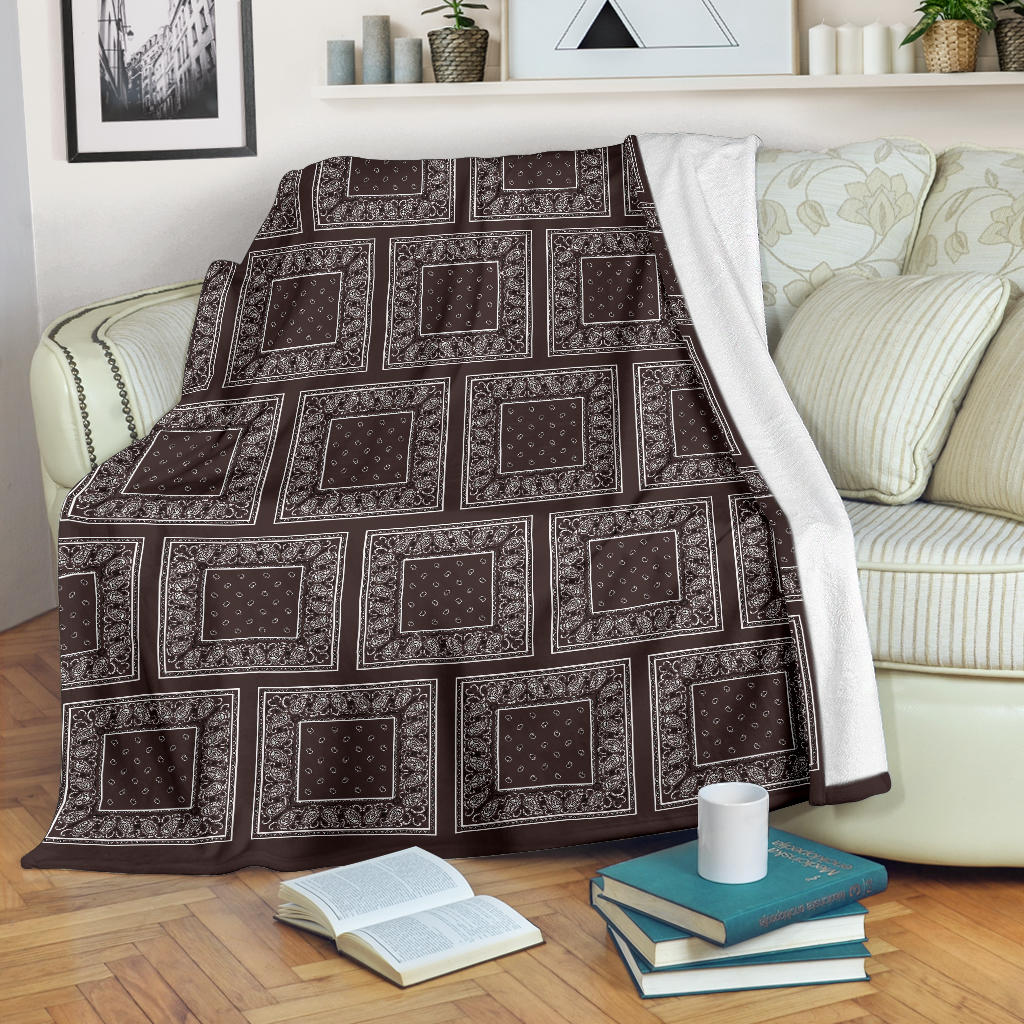 Coffee Brown Bandana Patch Throw Blanket