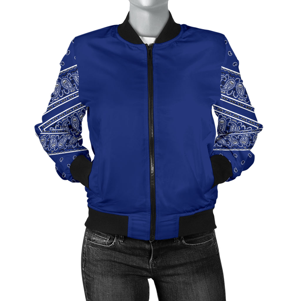 Women's Royal Blue on Blue Bandana Sleeved Bomber Jacket