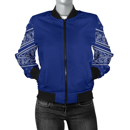 Women's Royal Blue on Blue Bandana Sleeved Bomber Jacket