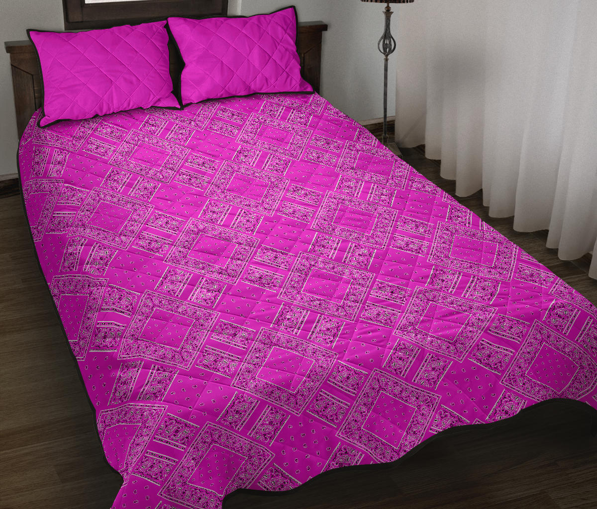 Quilt Set - Abruptly Pink Bandanas DB Quilt w/Shams