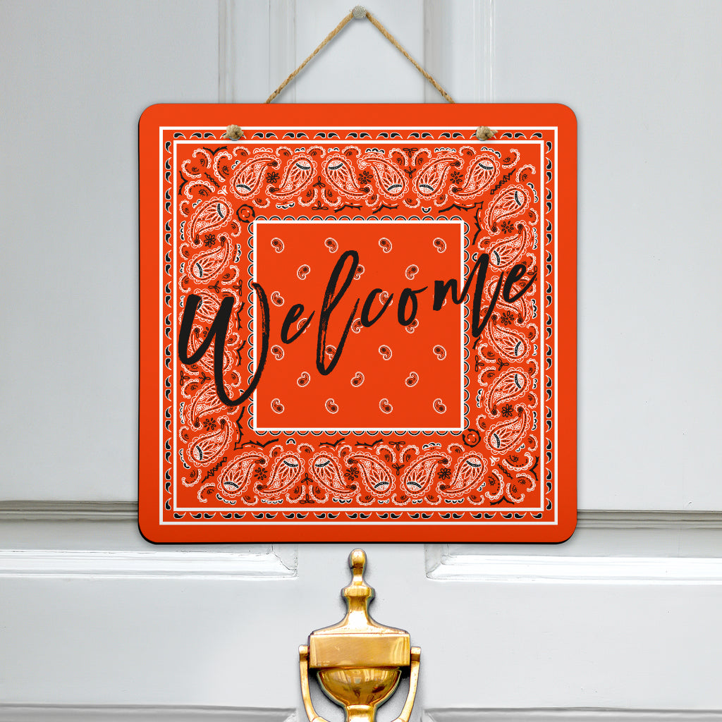 orange bandana welcome sign