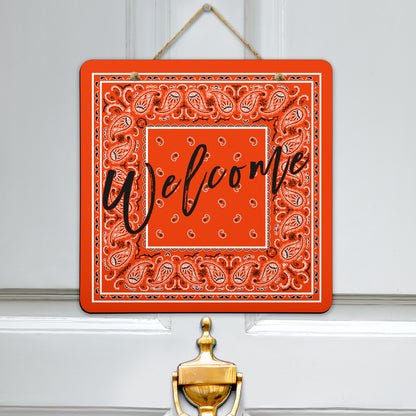 orange bandana welcome sign