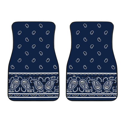 Dual Navy Blue Bandana Car Floor Mats - Fancy