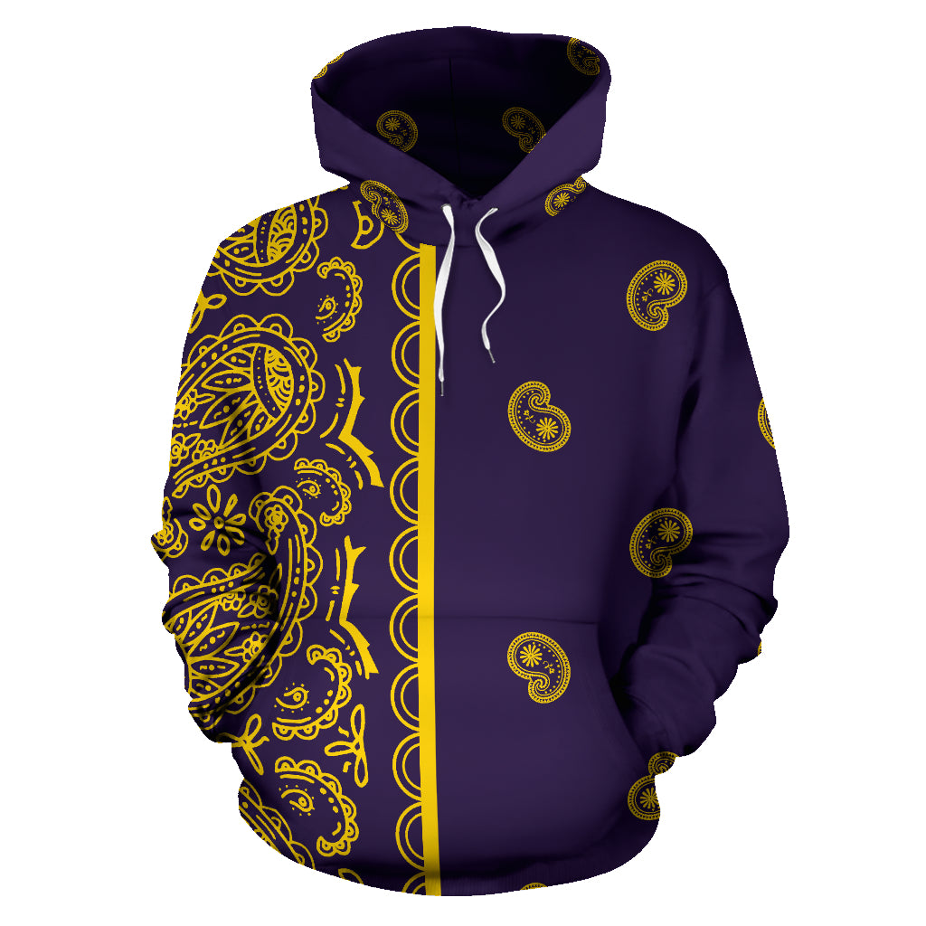 Asymmetrical Purple and Yellow Bandana Pullover Hoodie