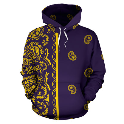 Asymmetrical Purple and Yellow Bandana Pullover Hoodie