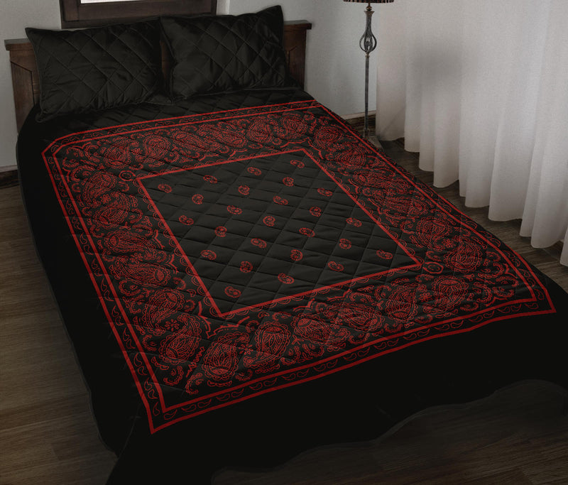 Quilt Set - Black and Red Bandana Bed Quilts w/Shams