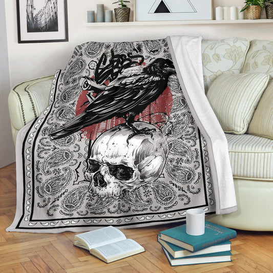 Crow and Skull Bandana Fleece Throw