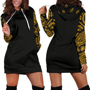 Front and Back of Black Gold Bandana Hoodie Dress