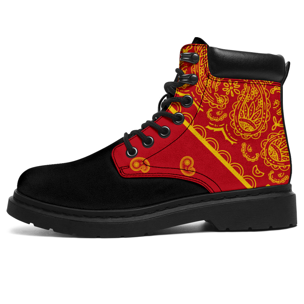 red bandana hiking boots