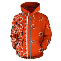 orange bandana zip hoodie front view