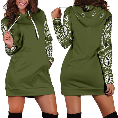 Army Green Bandana Hoodie Dress with boots