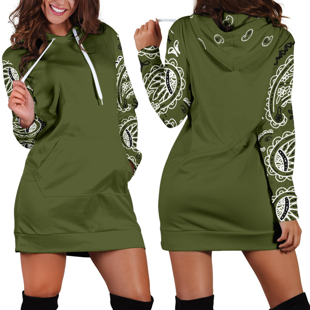Army Green Bandana Hoodie Dress with boots