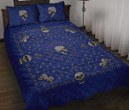 blue and gray bandana with skulls