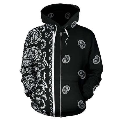 black bandana zip hoodie front view