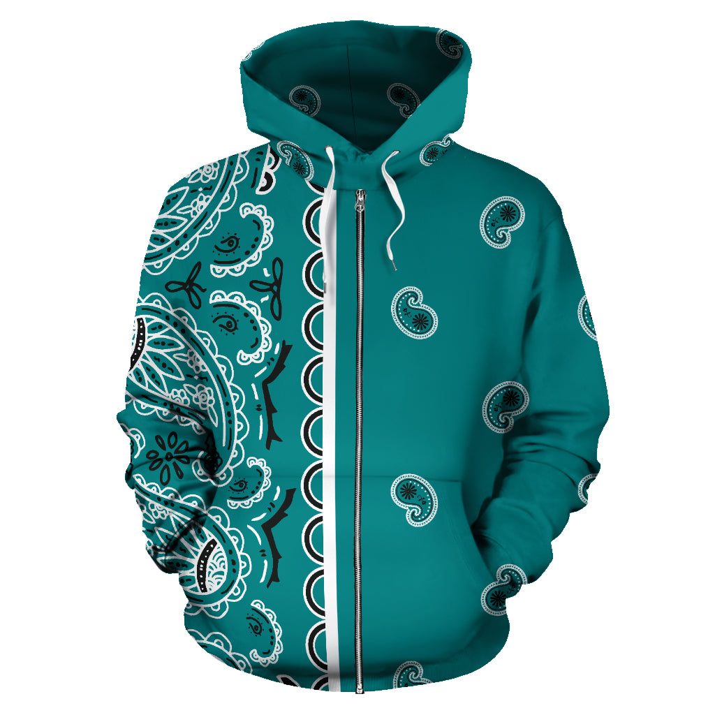 zip up teal bandana hoodie