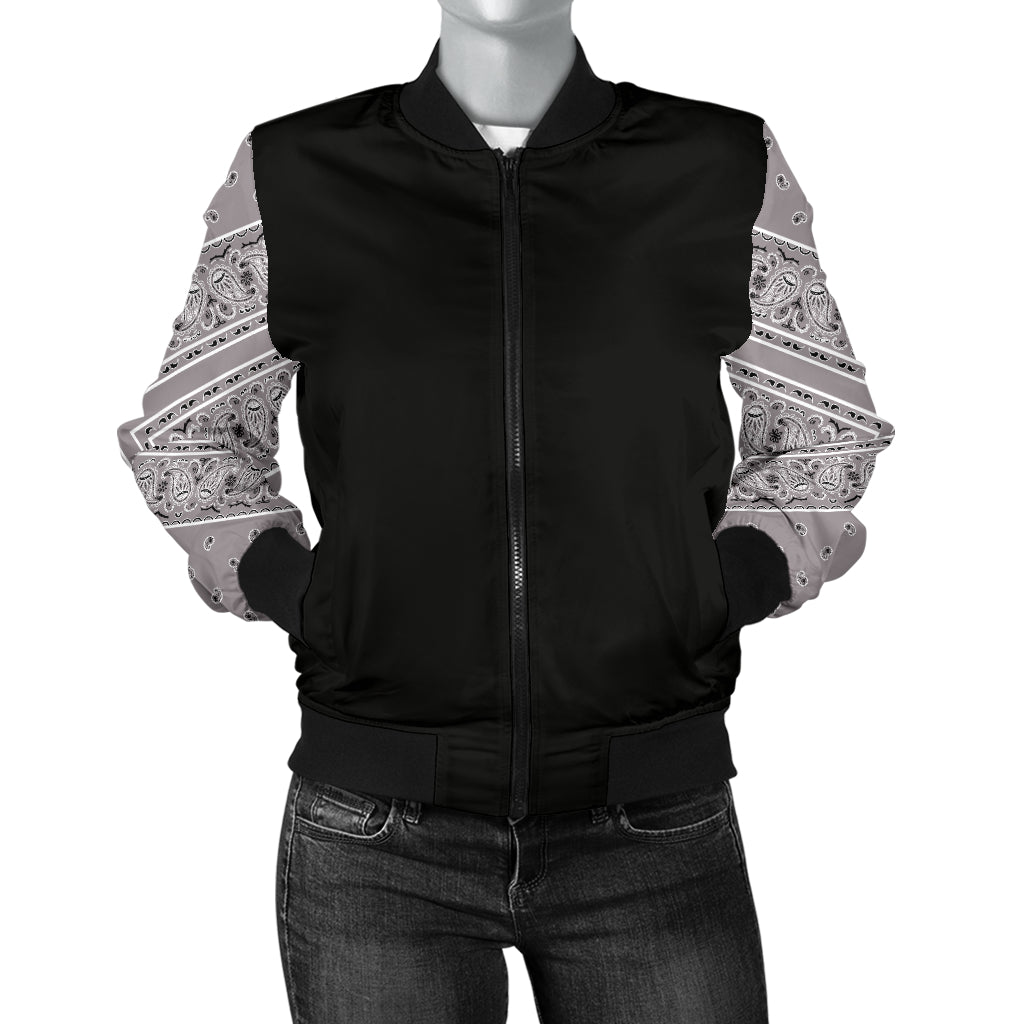 Women's Classic Gray Bandana Sleeved Bomber Jacket