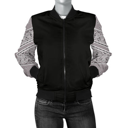 Women's Classic Gray Bandana Sleeved Bomber Jacket