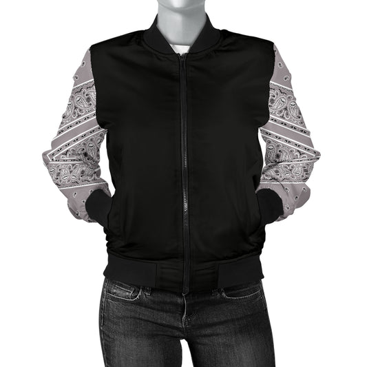 Women's Classic Gray Bandana Sleeved Bomber Jacket