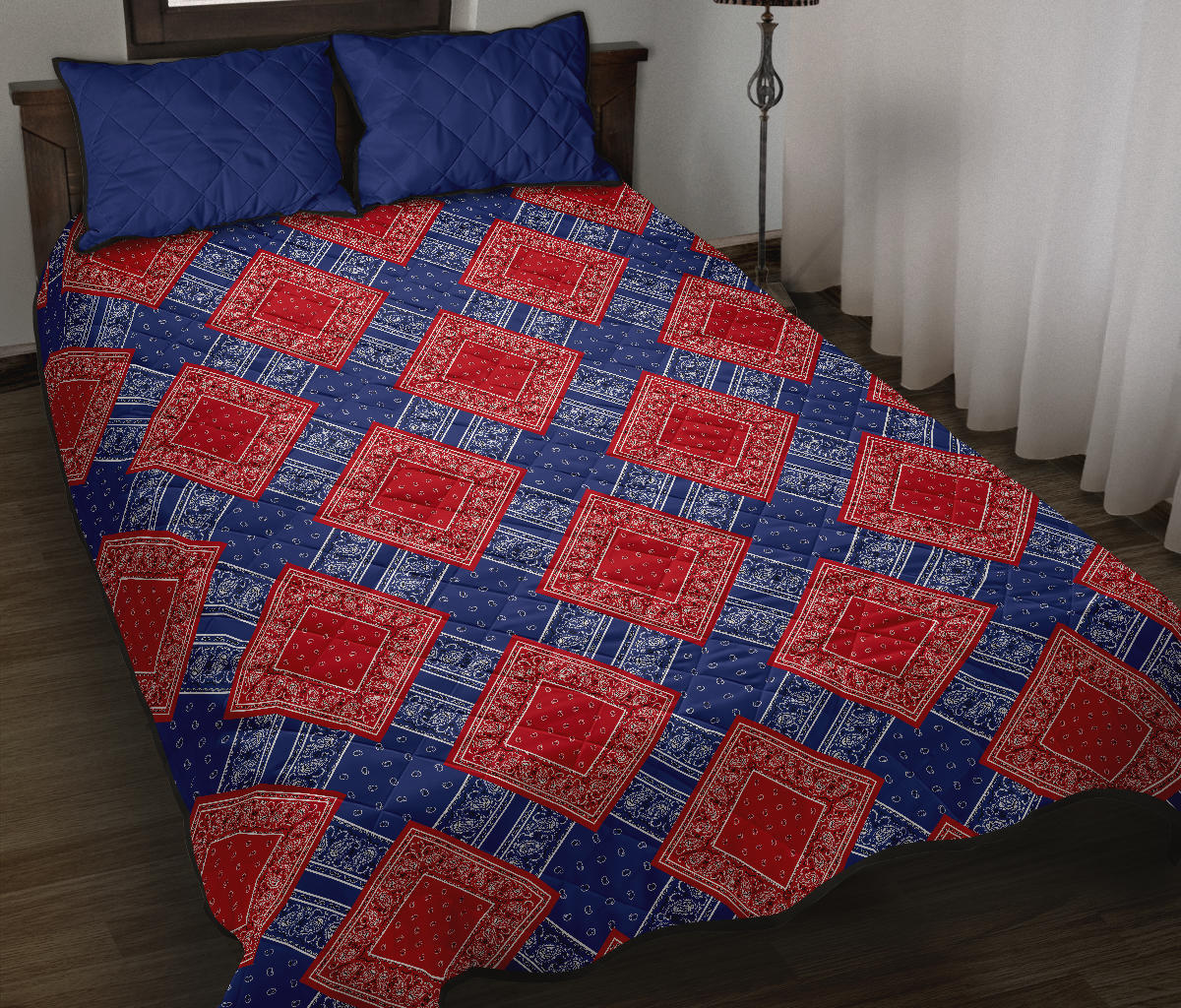 Quilt Set - Blue and Red Bandana DB Quilt w/Shams