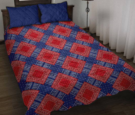 Quilt Set - Blue and Red Bandana DB Quilt w/Shams