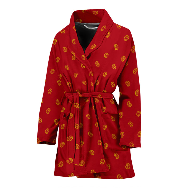 red and gold women's bathrobe