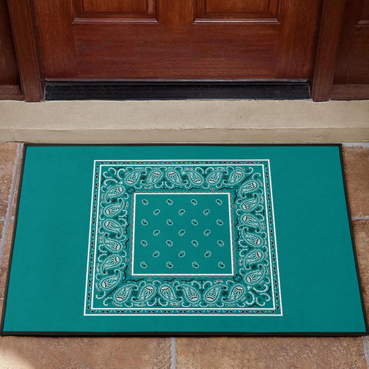 teal bandana welcome door mat